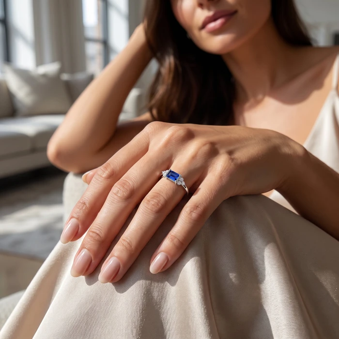 1/3Ct Thin Sapphire Diamond Stackable Wedding Ring 14k Gold Lab Grown