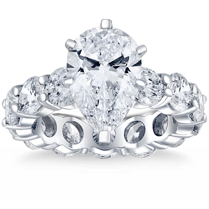 Certified 8Ct TW Pear Diamond Eternity Engagement Ring in 14k Gold Lab Grown
