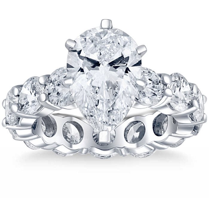 Certified 8Ct TW Pear Diamond Eternity Engagement Ring in 14k Gold Lab Grown