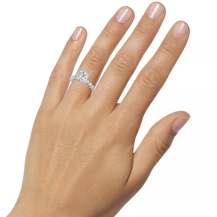 3Ct Princess Cut Diamond Engagement Ring 14k White Gold Lab Grown 3Ct Princess Cut Diamond Engagement Ring 14k White Gold Lab Grown