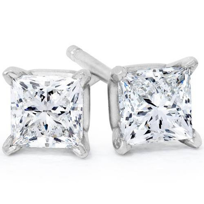 1 - 4 Ct TW Princess Cut Diamond Studs in 14k Gold Earrings Lab Grown 1 - 4 Ct TW Princess Cut Diamond Studs in 14k Gold Earrings Lab Grown