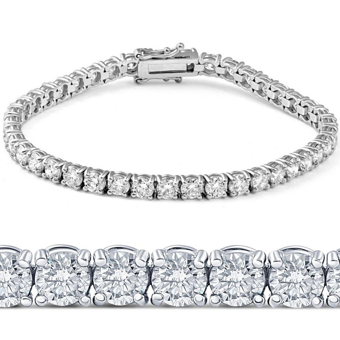 11ct Lab Grown Round Cut Diamond Tennis Bracelet 14K White Gold 7"