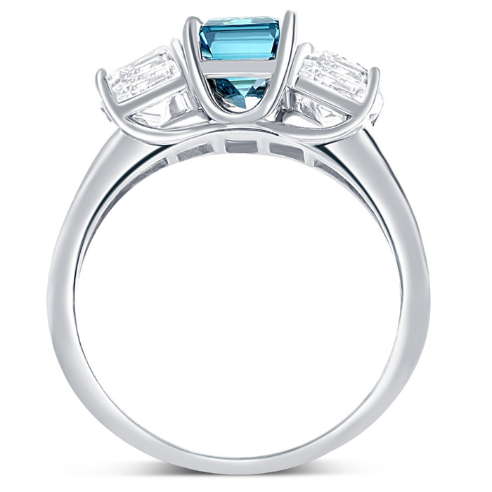 4.50Ct Blue & White Emerald Cut Engagement Ring 14k White Gold Lab Grown