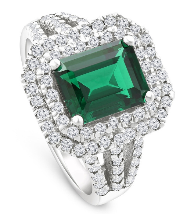 4 1/2Ct TW Emerald Cut Emerald & Lab Grown Diamond Ring in 14k White Gold 4 1/2Ct TW Emerald Cut Emerald & Lab Grown Diamond Ring in 14k White Gold