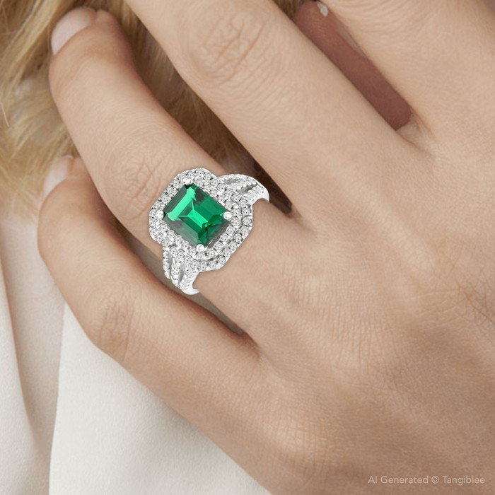 Certified 6Ct Aria Emerald Diamond Engagement Ring 14k Gold/Platinum Lab Grown