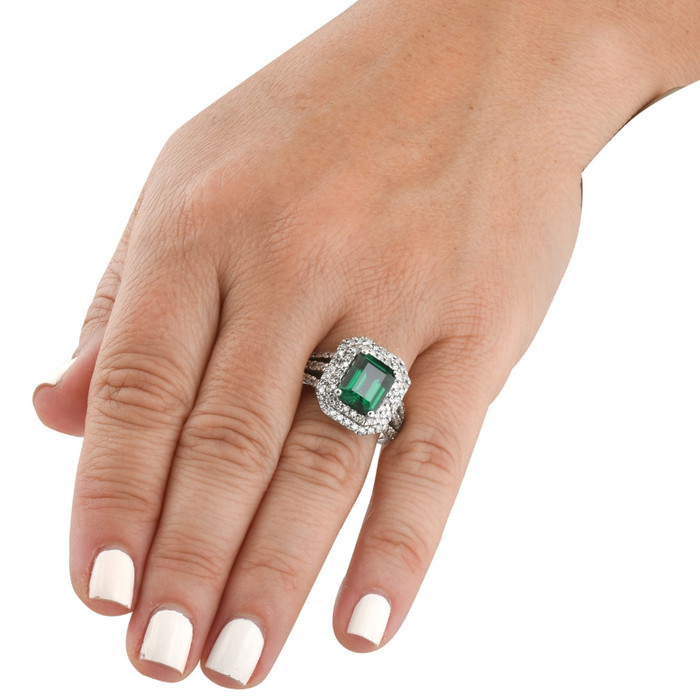 4 1/2Ct TW Emerald Cut Emerald & Lab Grown Diamond Ring in 14k White Gold 4 1/2Ct TW Emerald Cut Emerald & Lab Grown Diamond Ring in 14k White Gold