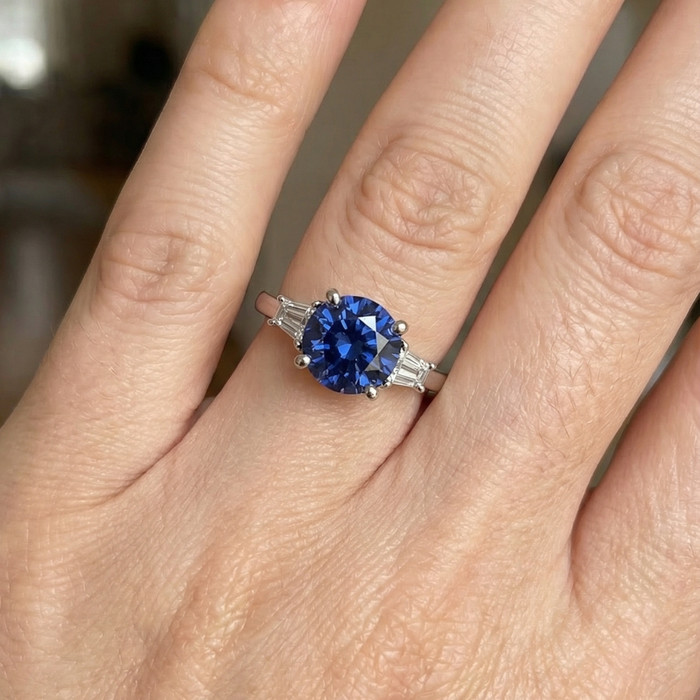 4 3/4Ct Blue Sapphire & Diamond Engagement Anniversary Ring Gold Lab Grown