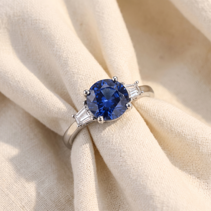 4 3/4Ct Blue Sapphire & Diamond Engagement Anniversary Ring Gold Lab Grown