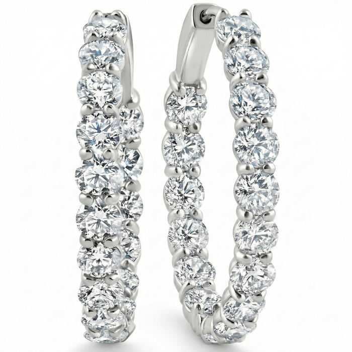 5 1/2Ct Diamond Inside Outside Hoops 14 Gold Earrings Lab Grown 1" Tall