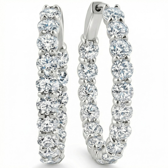 5 1/2Ct Diamond Inside Outside Hoops 14 Gold Earrings Lab Grown 1" Tall