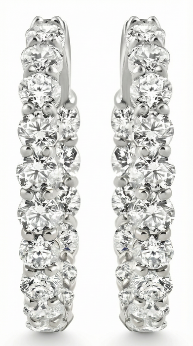 5 1/2Ct Diamond Inside Outside Hoops 14 Gold Earrings Lab Grown 1" Tall