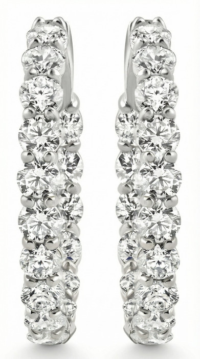 5 1/2Ct Diamond Inside Outside Hoops 14 Gold Earrings Lab Grown 1" Tall
