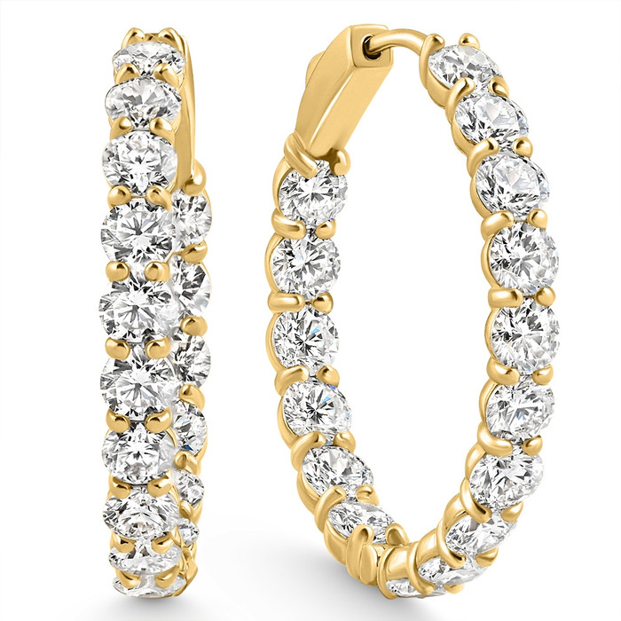 5 1/2Ct Diamond Inside Outside Hoops 14 Gold Earrings Lab Grown 1" Tall