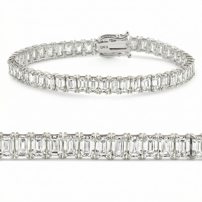 20Ct Emerald Cut Diamond Tennis Bracelet 14k Gold 7" Lab Grown