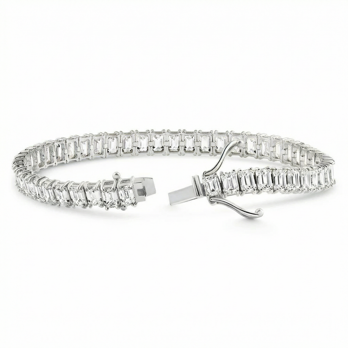 20Ct Emerald Cut Diamond Tennis Bracelet 14k Gold 7" Lab Grown