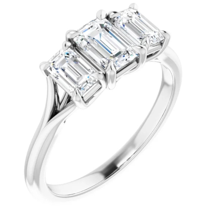 2.10Ct Emerald Cut Three Stone Diamond Engagement Ring 14k Gold Lab Grown