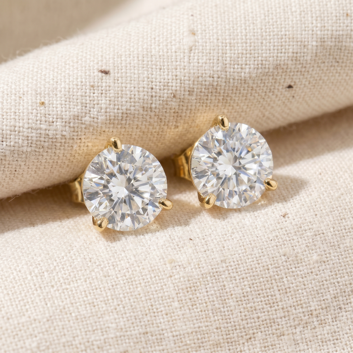 Certified 6.00CT Round Diamond Studs 14k Yellow Gold Lab Grown Earrings
