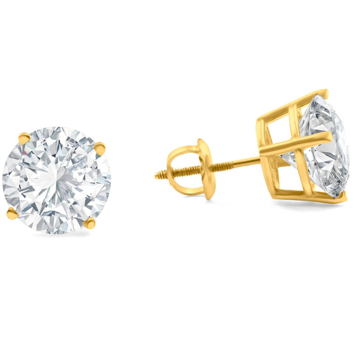 6.00CT Round Diamond Studs 14k Yellow Gold Lab Grown Screw Back Earrings