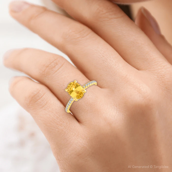 2 3/4Ct Oval Yellow Sapphire & Diamond Ring 14k Yellow Gold Lab Grown