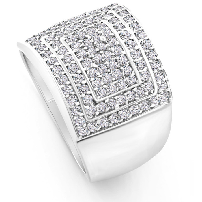 1 1/2Ct TW Men's Wide Diamond Pave Ring in 10k White or Yellow Gold
