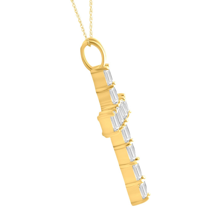 5.80Ct Princess Cut Diamond Cross Pendant 14k Gold Necklace Lab Grown 1 1/2"