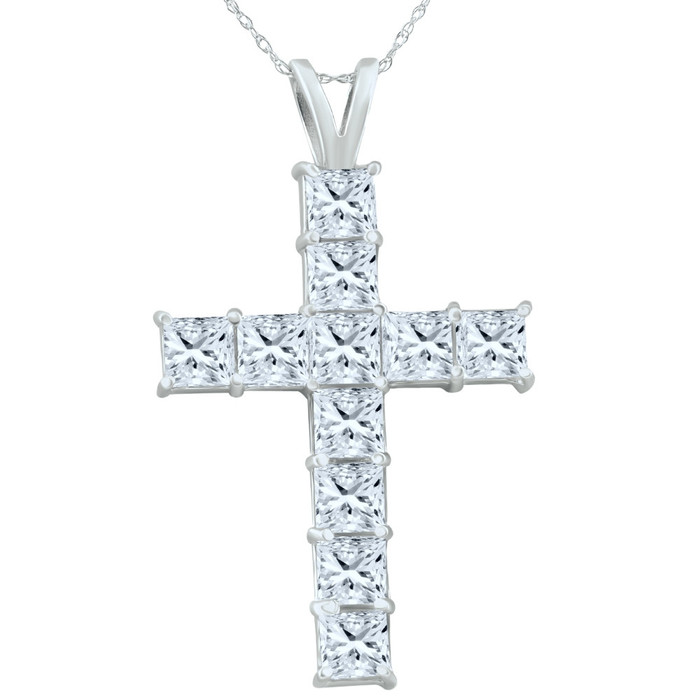 5.80Ct Princess Cut Diamond Cross Pendant 14k Gold Necklace Lab Grown 1 1/2" 5.80Ct Princess Cut Diamond Cross Pendant 14k Gold Necklace Lab Grown 1 1/2"
