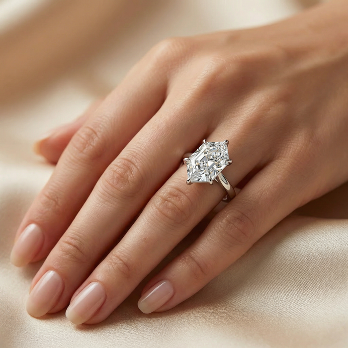 Certified 3Ct Vireo Elongated Hexagon Diamond Engagement Ring 14k Gold Lab Grown