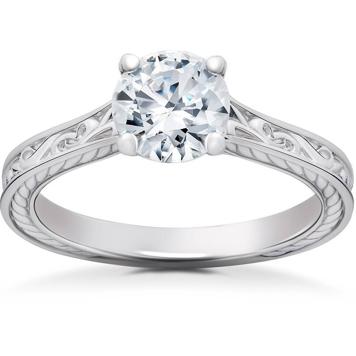 1 1/4Ct Round Vintage Solitaire Lab Grown Diamond Engagement Ring 14k Gold