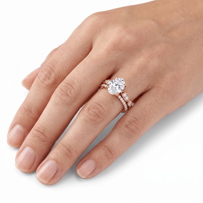 2 3/4Ct Oval Diamond Engagement Wedding Ring Set Rose Gold Lab Grown
