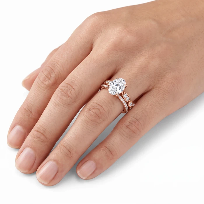 2 3/4Ct Oval Diamond Engagement Wedding Ring Set Rose Gold Lab Grown
