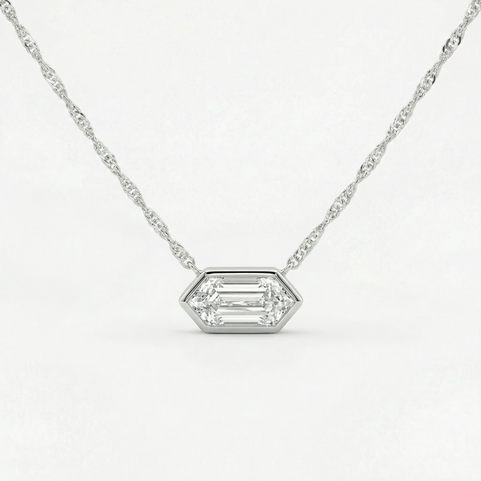 Certified 1.10Ct Long Hexagon Bezel Diamond East West Pendant Necklace Lab Grown