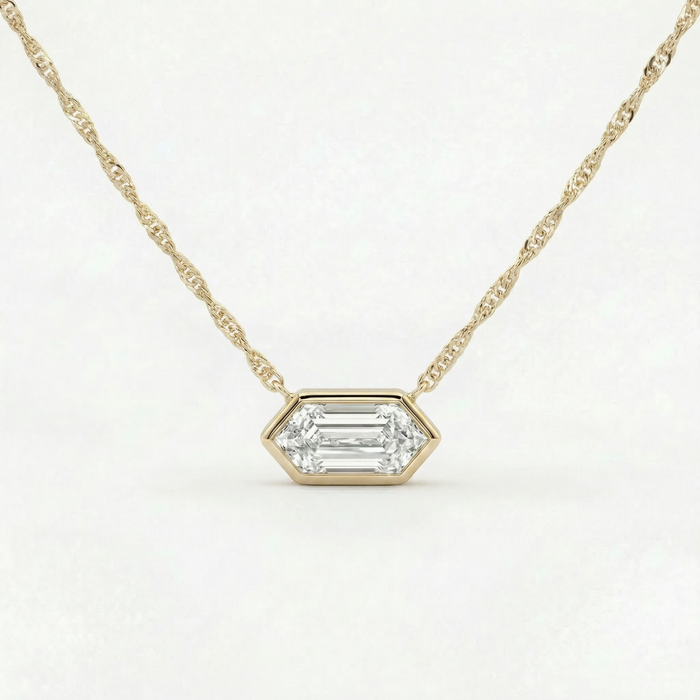 Certified 1.10Ct Long Hexagon Bezel Diamond East West Pendant Necklace Lab Grown
