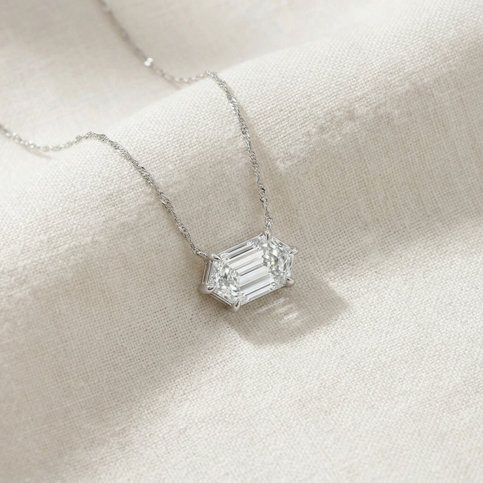 Certified 1.10Ct Long Hexagon Diamond East West Pendant Gold Necklace Lab Grown