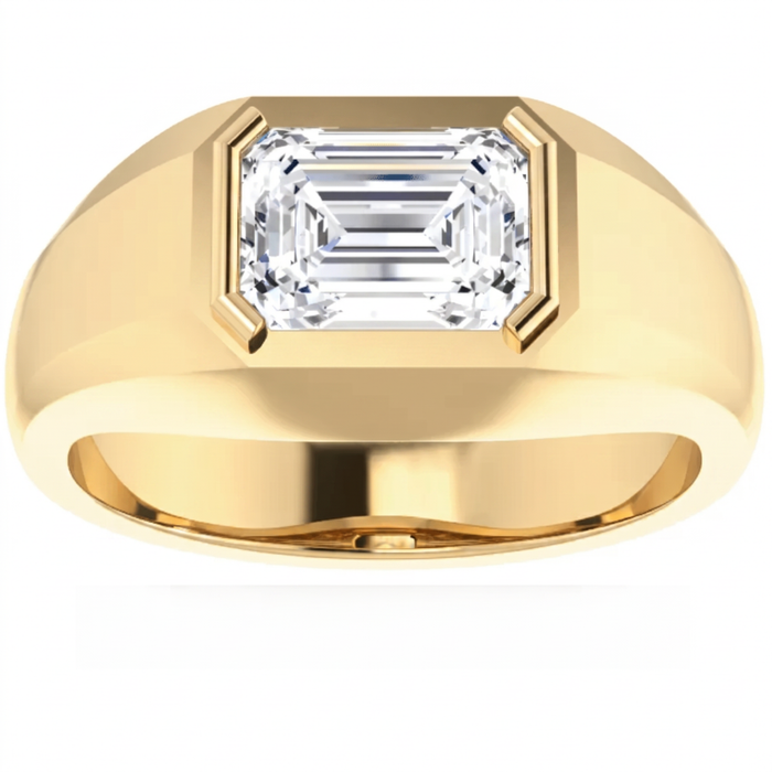 1 3/8Ct Emerald Cut Solitaire Men's Bezel Ring in 14k Gold Lab Grown