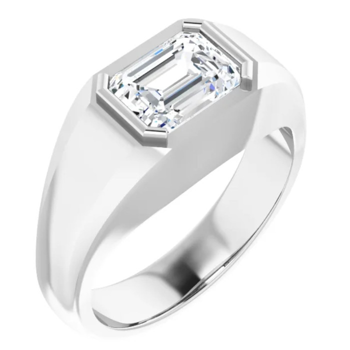 1 3/8Ct Emerald Cut Solitaire Men's Bezel Ring in 14k Gold Lab Grown