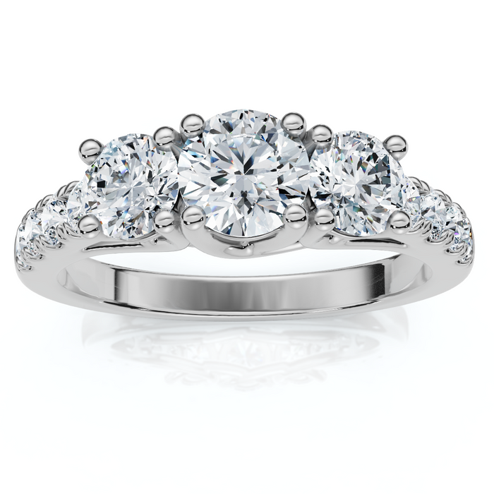 1 1/4ct Three Stone Lab Grown Diamond Engagement Ring 14K White Gold
