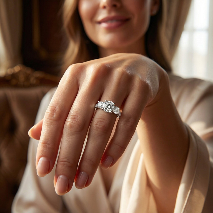 1 1/4ct Three Stone Lab Grown Diamond Engagement Ring 14K White Gold