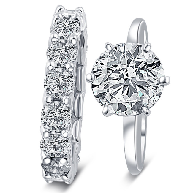 Certified 7Ct Diamond Engagement Eternity Wedding Ring Lab Grown White Gold