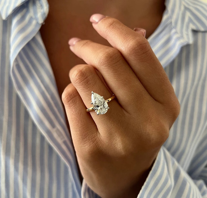 Certified 4 Ct Pear Solitaire Diamond Engagement Ring 14k Gold Lab Grown