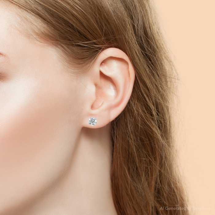 2 Ct TW Round Lab Grown Diamond Studs 14K White Gold With Screw Backs