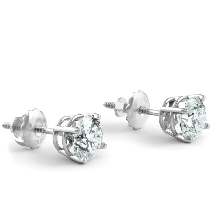 2 Ct TW Round Lab Grown Diamond Studs 14K White Gold With Screw Backs