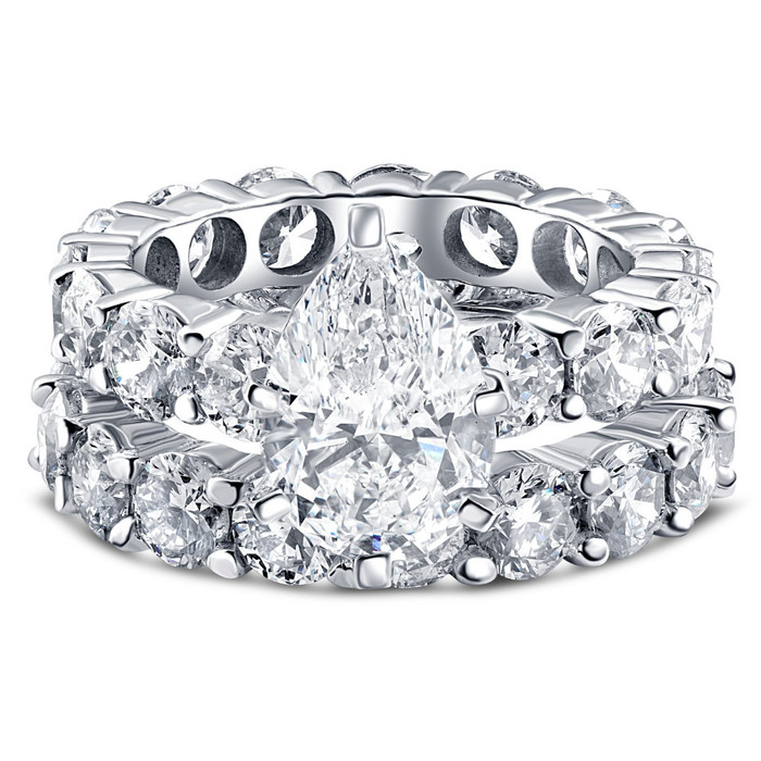 Certified 13Ct Pear Shape Diamond Eternity Wedding Ring Set 14k Gold Lab Grown