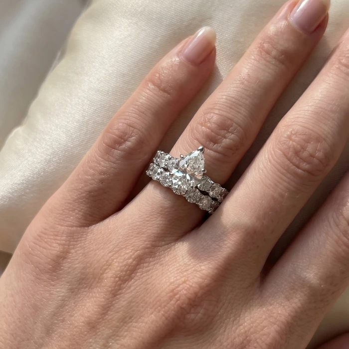 Certified 13Ct Pear Shape Diamond Eternity Wedding Ring Set 14k Gold Lab Grown