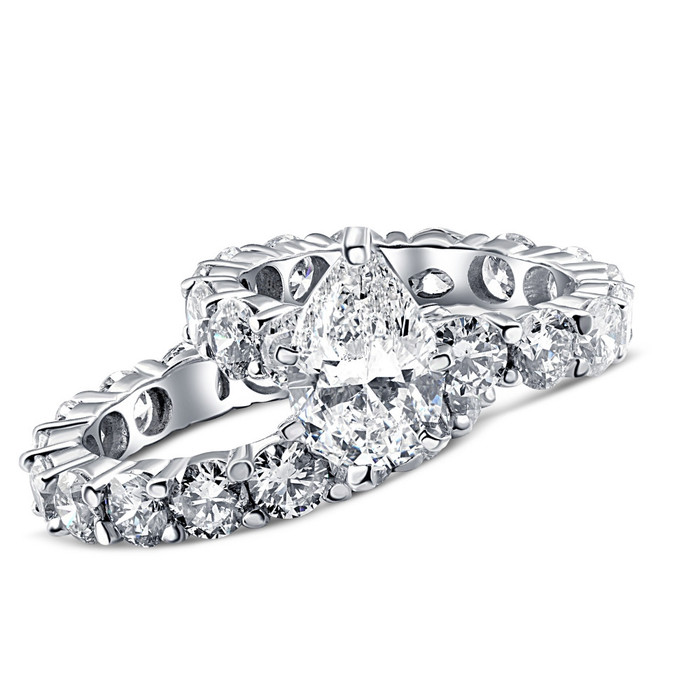 Certified 13Ct Pear Shape Diamond Eternity Wedding Ring Set 14k Gold Lab Grown