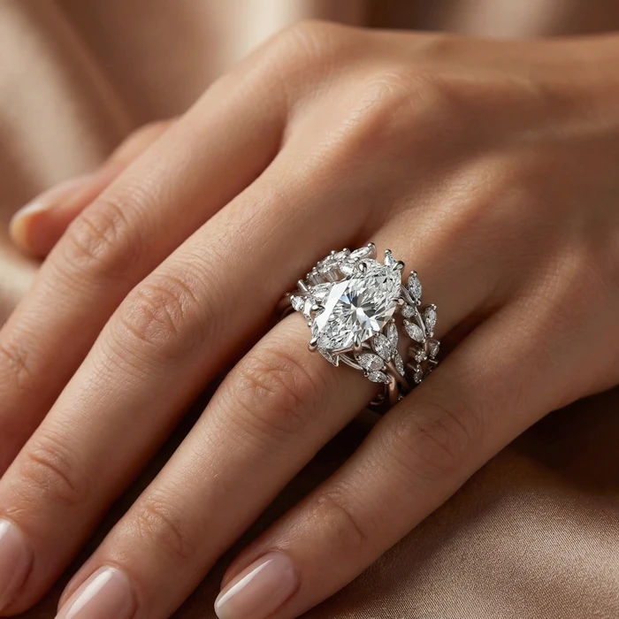 Certified 4ct Vinea Marquise Diamond Engagement Ring Set 14k Gold Lab Grown