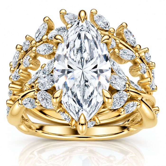 Certified 4ct Vinea Marquise Diamond Engagement Ring Set 14k Gold Lab Grown