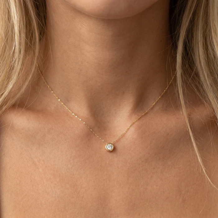 1/4Ct Diamond Bezel Pendant Solitaire Necklace 14k Yellow Gold Lab Grown