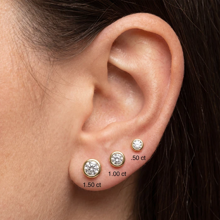 .50 - 1.75 Carat TW Diamond Bezel Stud Earrings in 14k Gold Lab Grown