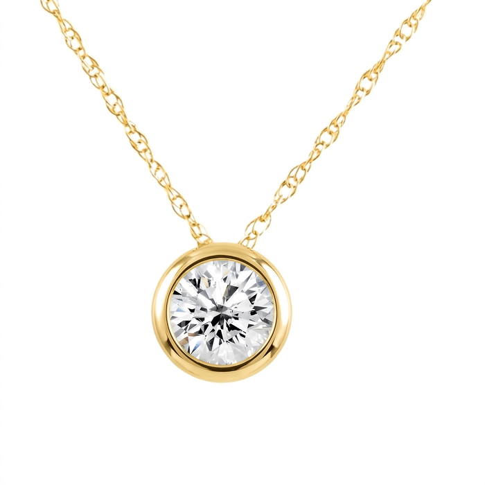 1/2Ct Diamond Bezel Pendant Solitaire Necklace 14k Yellow Gold Lab Grown