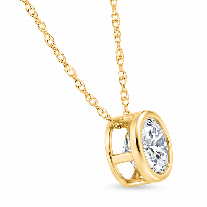1/2Ct Diamond Bezel Pendant Solitaire Necklace 14k Yellow Gold Lab Grown
